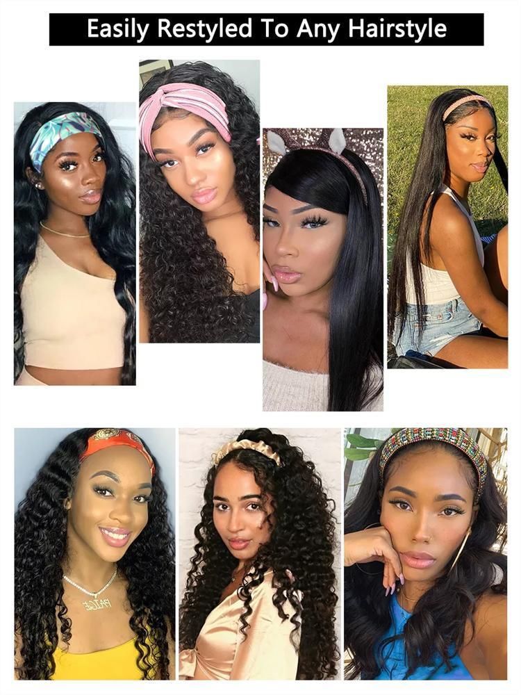 Wholesale Raw Indian Virgin Remy Human Cuticle Aligned Kinky Curly Hair None Lace Wigs for Black Women Glueless Headband Wig