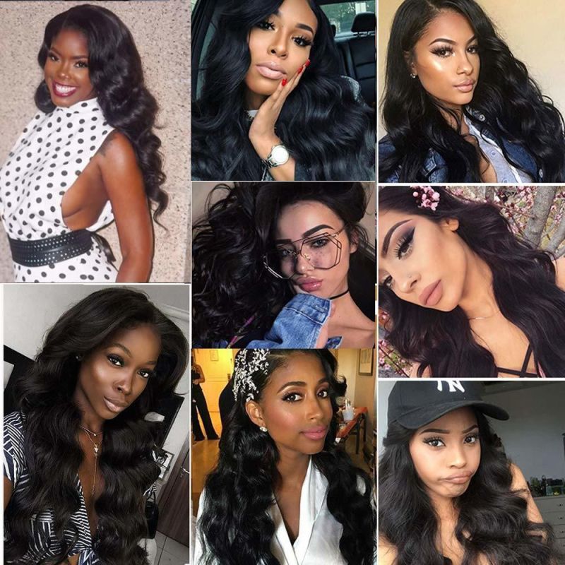 16 18 20 +16 Inch 13X4 Lace Frontal Closure with Bundles Brazilianvirgin Body Wave 3 Bundles with Frontal Natural Color 100% Unprcessed Human Hair Extension