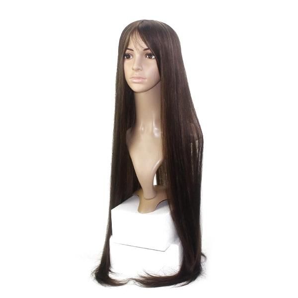 Fine Welded Mono with PU Back Sides Long Human Natural Hair Toupee for Women