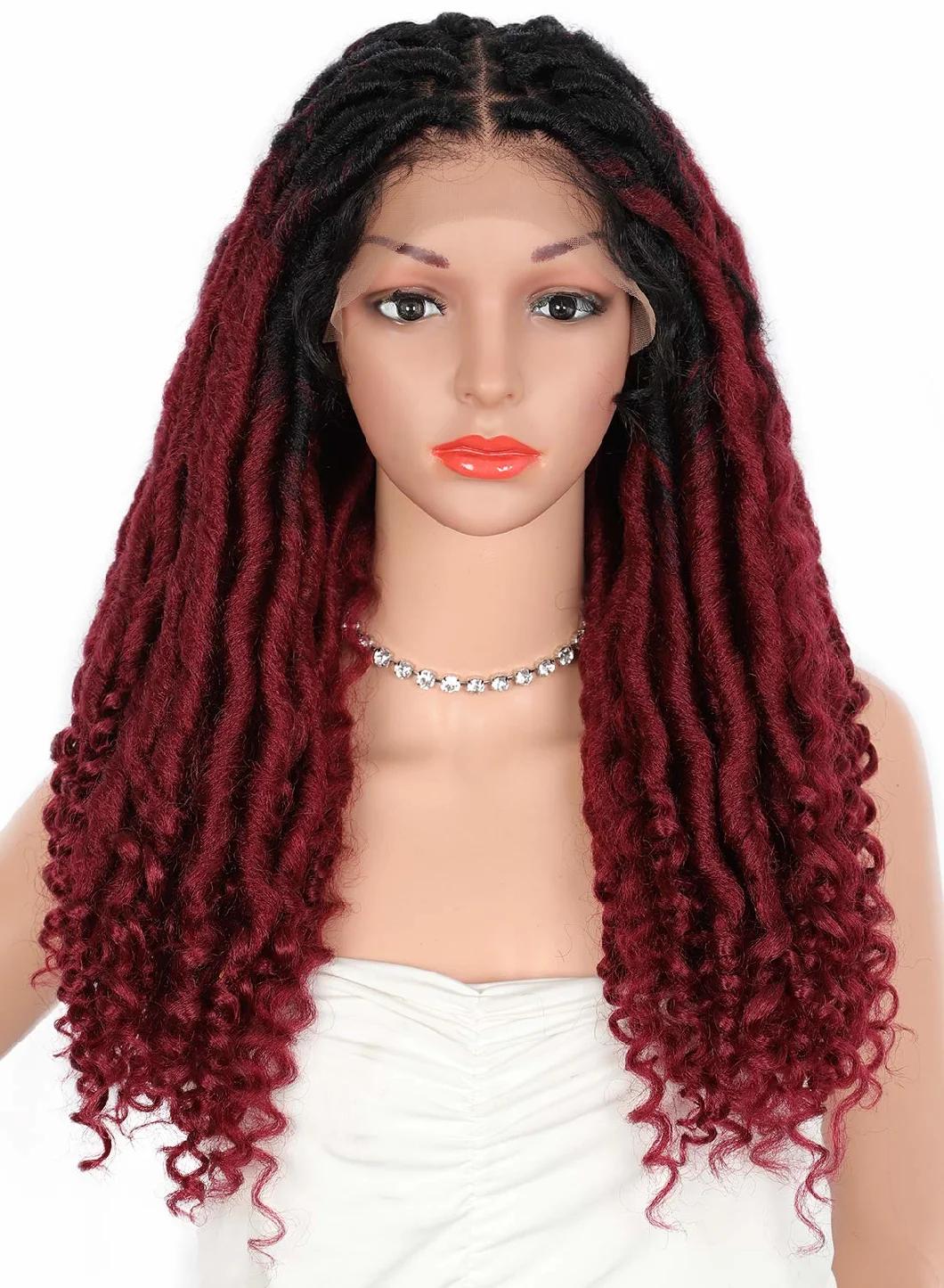 4X4 Swiss Lace Front Braided Wigs with Curls Ends Synthetic Dreadlocks Twist Braids Wigs with Baby Hair for Dark Skin