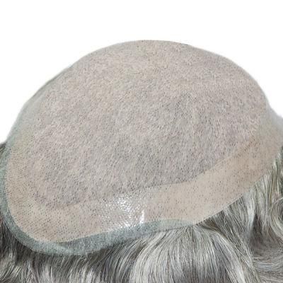 Ljc473 Indian Human Hair with Grey Hair in Synthetic Hairpiece