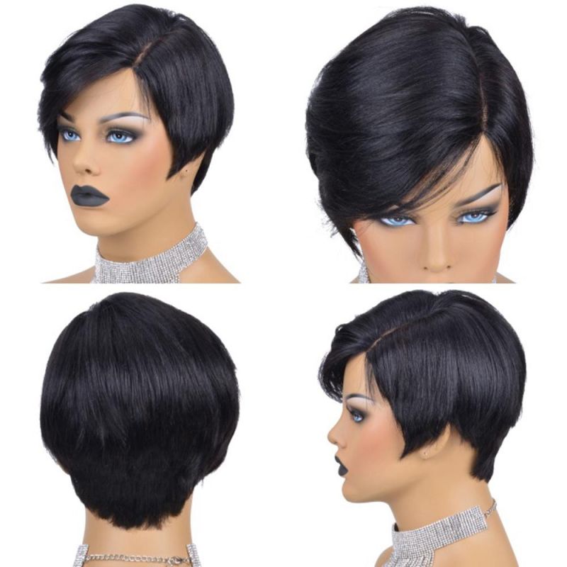 Kbeth Short Straight Wigs Machine Made Cheap Price No Lace Fashion Remy Real Human Hair Customized Unique Style Free Part Office Simple Cool Wig Wholesale