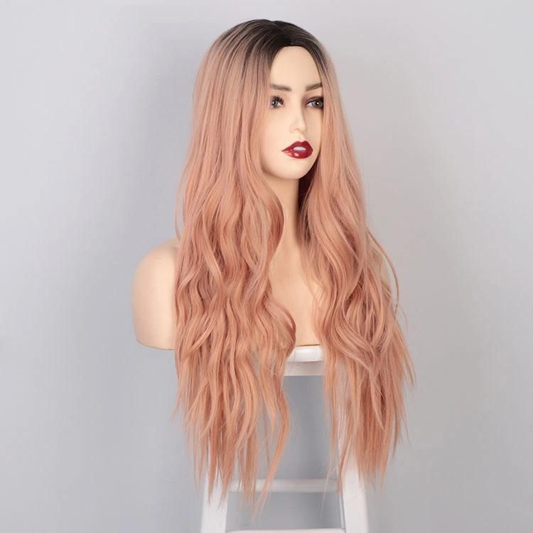 High Quality Vendor Cheap Wholesale Ombre Coral Long Wavy Body Wave for Black Women Synthetic Hair Wigs