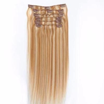 Qingdao Factory Unprocessed Invisible Remy Clip in Hair Extension.