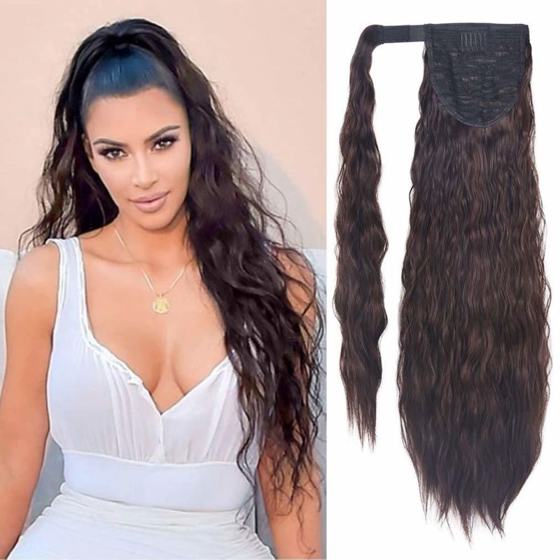 Kbeth Brown Women′s Ponytail 2021 Fashion Cool Human Hair Brazilian Raw Real Good Quality Remy 28′′ 30′′ Easy to Wear Ladies Curly Ponytails Wholesale