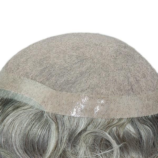 Ljc473 Indian Human Hair with Grey Hair in Synthetic Hairpiece