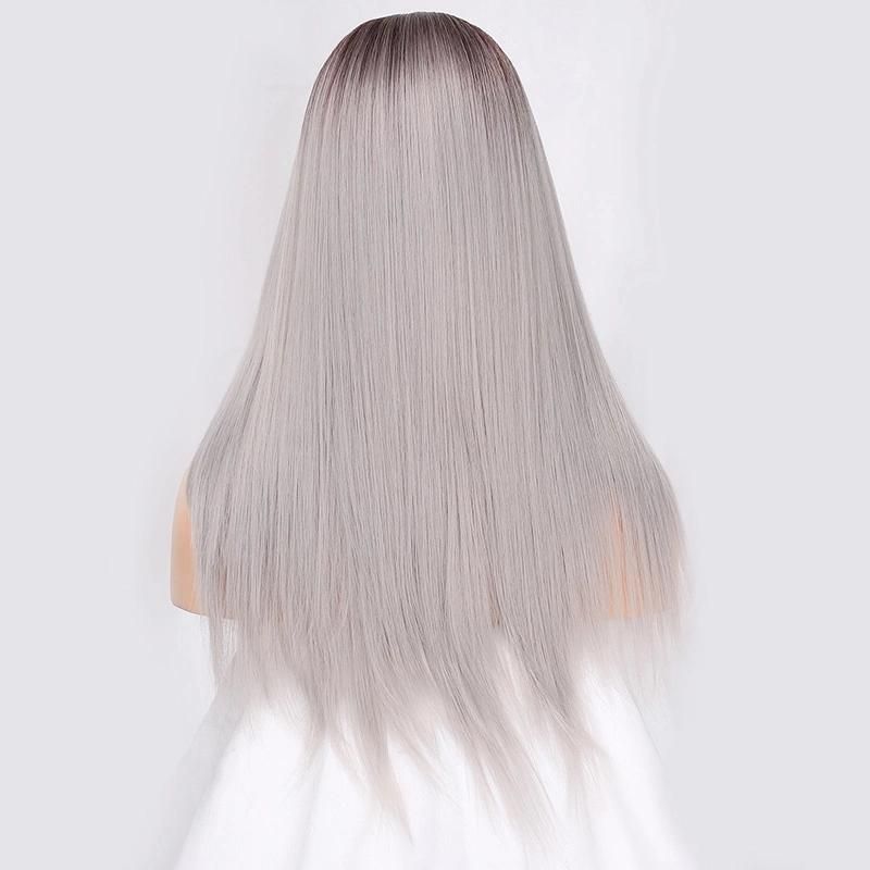Premium Grey 24inch Middle Part Synthetic Long Straight Wigs for Women Wholesale