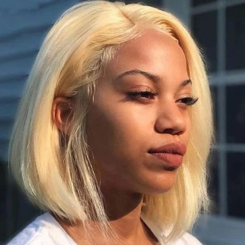 Blonde Color Natural Virgig Brazilian Human Hair Lace Bob Wig