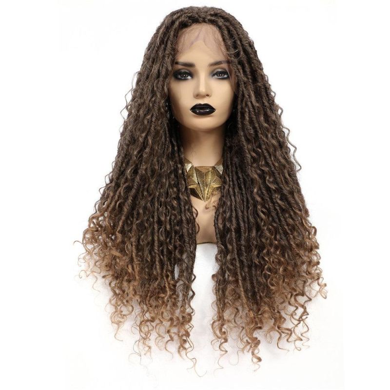 29" Faux Locs Curly River Hair Crochet Braided Wigs Ombre Brown Straight Dreadlocks Synthetic Hair Wigs for Black Women