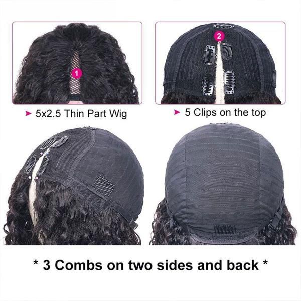 V Part Curly Wave Human Hair Wigs