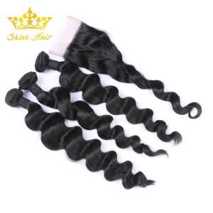 100% Unprocessed Human Virgin Hair Extension in #1b Color Loose Wave Hair Bundles