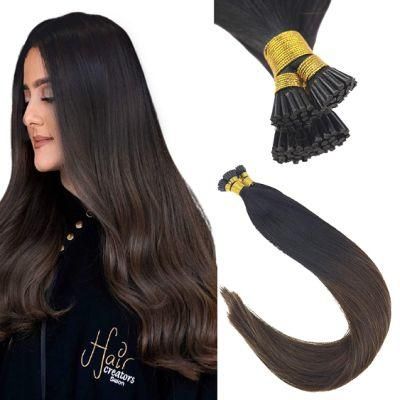 24inch 1g/S Remy Itip Human Hair Extensions Ombre Color Natural Black to Dark Brown Brazilian I Tip Fusion Hair Extensions 50g Per Package