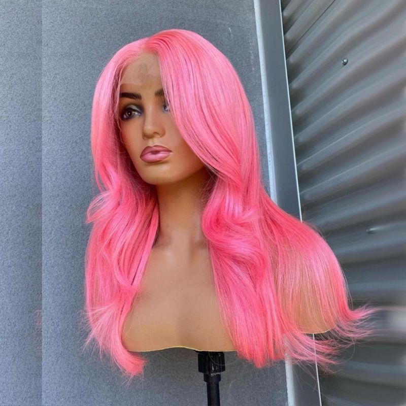 Pink Wig Body Wave Colored Brazilian Human Hair Wigs for Black Women HD Transparent Lace Part Wig 24 Inches