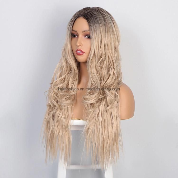 Kaki Hair Wholesale Cheap Vendor Ombre Blonde Long Body Wavy Wigs Swiss Lace Wigs Synthetic Hair Wigs for Black Women