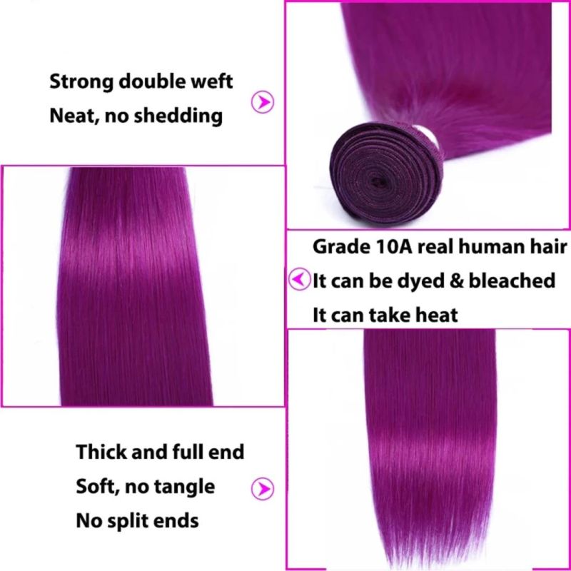 Peruvian Straight Hair Purple Bundles with Closure Colored Human Hair 4*4 Lace Closure with Bundles Remy Hair Extensions