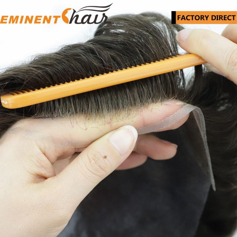 Human Hair Men′s Hair Topper Lace Front Natural Hairline Toupee