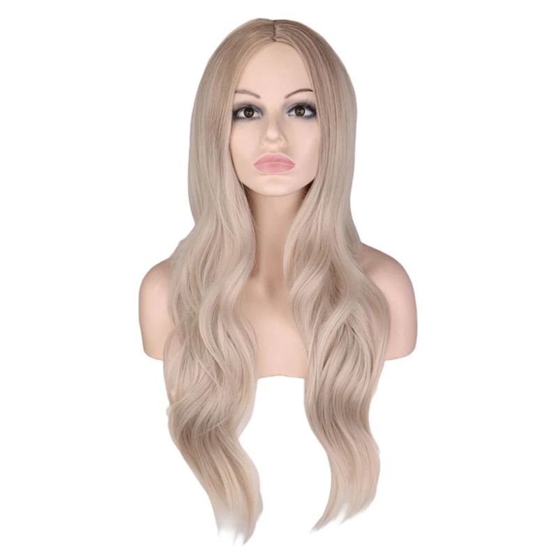 Ombre Long Wavy Wig Natural Two Tone Middle Part Heat Resistant Fiber Hair Wig Synthetic Wigs 26 Inches for Women
