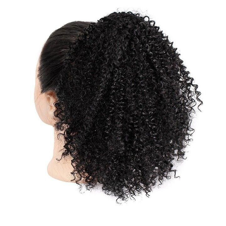 8inch Short Afro Curly Ombre Red Wine Color Synthetic Clip in Hair Extension Stretch Mesh Ponytail
