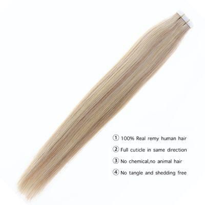 Double-Deck Invisible Remy Tape Real Hair Extensions 100% Natural Human Hair Straight Double Drawn Skin Weft 20&quot; 50cm Virgin Hair