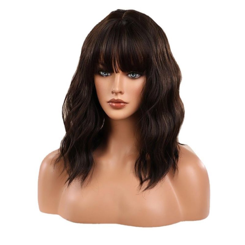 Freeshipping Black-Brown Short Straight Hair Lolita Bobo Wigs with Bangs Synthetic Wigs for Women Cosplay Heat Resistant Dropshipping Wholesale
