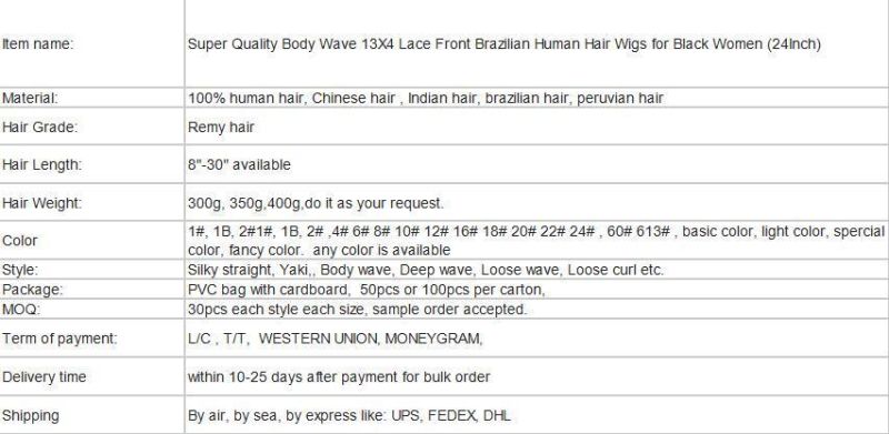 Super Quality Body Wave 13X4 Lace Front Brazilian Human Hair Wigs for Black Women (24Inch)
