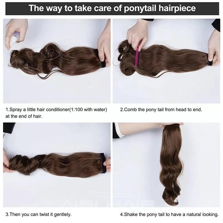 Ombre Brown Long Curly Ponytail Hairpiece Synthetic Magic Paste Ponytail Wrap Clip in Hair Extension