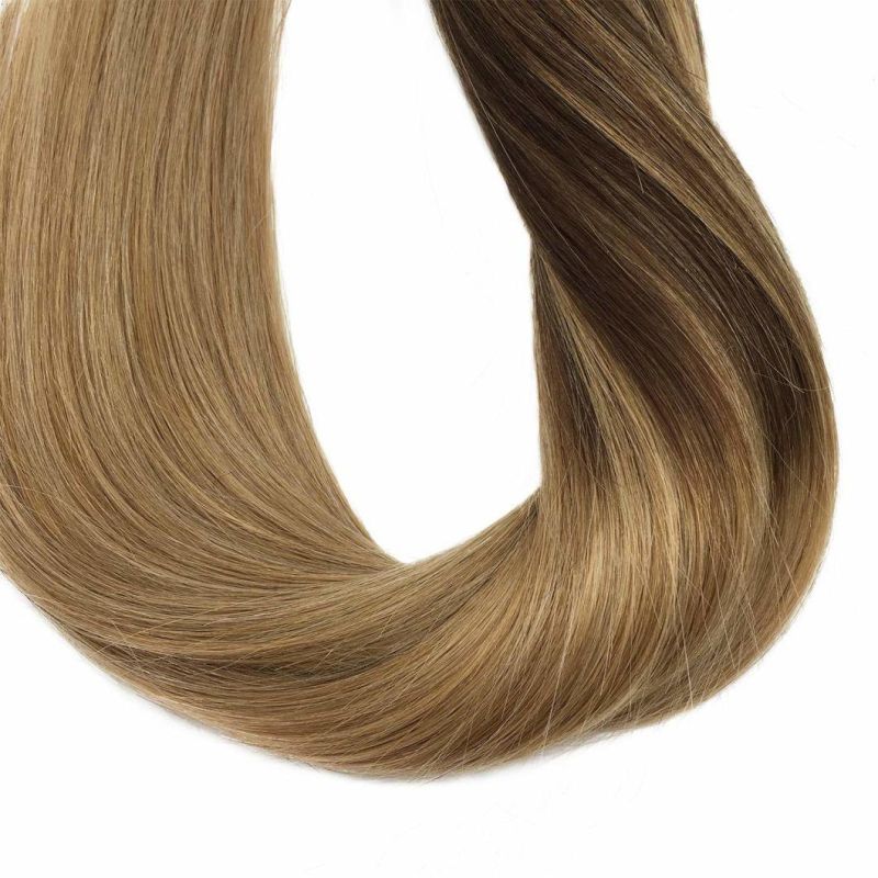 Tape in Hair Extensions 20 Inch Ombre Chocolate Brown Highlighted Dirty Blonde Remy Human Hair Extensions 20PCS 50g Straight Real Hair Extensions