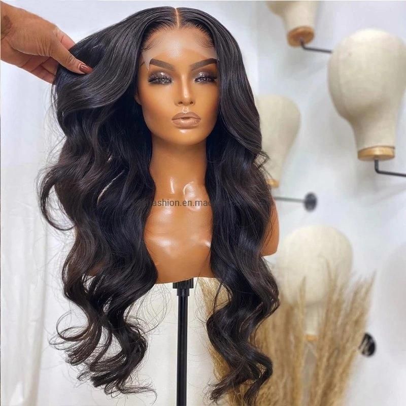 Black Color Preplucked Long Body Wave Synthetic Wholesale Price Lace Front Wigs