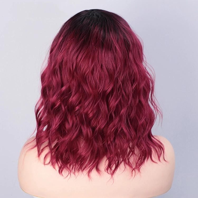 Synthetic Wigs New Fashion Human Hair Wigs Women Wigs Hair Short Wave 14inch Wine Red