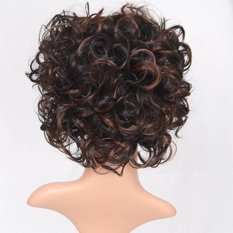 Kakiifahion Hair China Wig Factory Mix Brown Curly Short Synthetic Wig