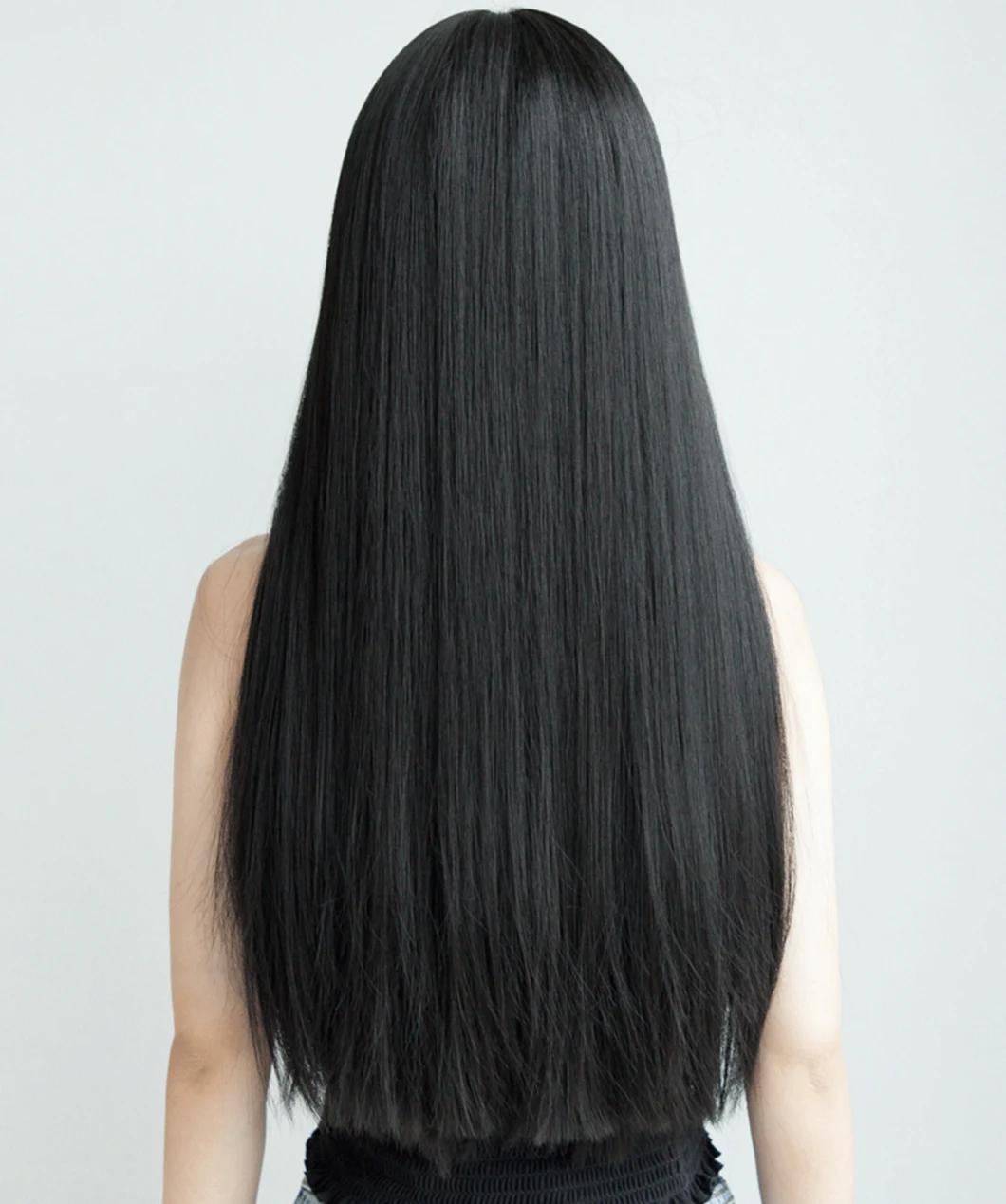 Brazilian Human Hair Lace Front Women Wig Female Hair Wigs with Closure with Bang Cosplay Black Long Straight Wig 24 Inch