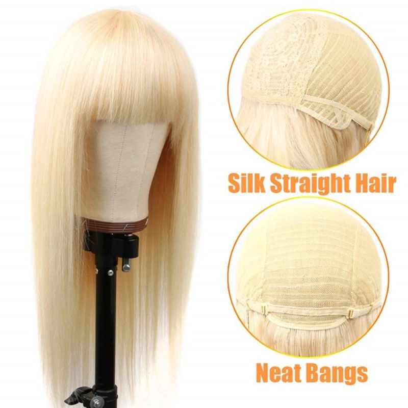 Kbeth Personalized Color Straight Human Hair Wig with Neat Bangs for Ladies 24 Inch Custom Design Machine Made Women Remy Wigs From Xuchang City Factory