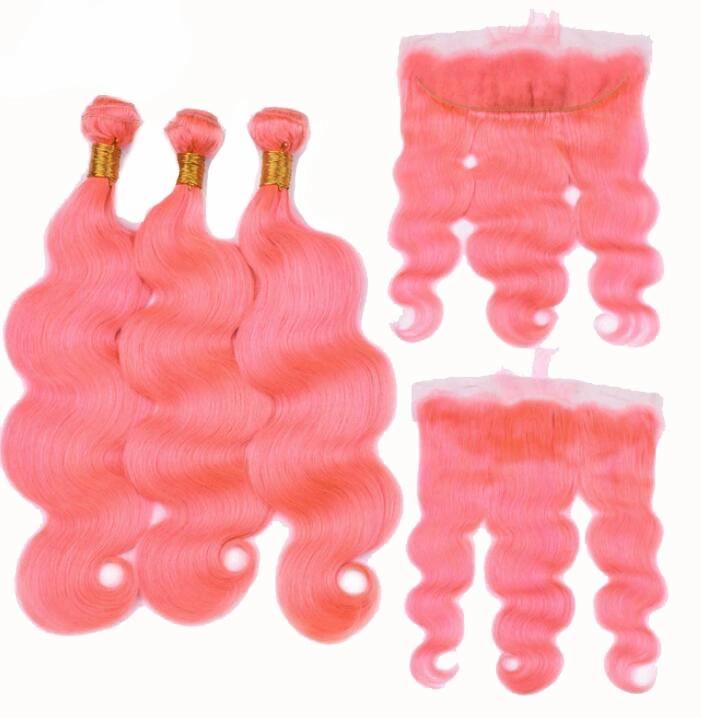 Kbeth Pink Human Hair Extension with 13*4 HD Lace Closure for Black Girls 2021 Trendy Sexy Colorful Hand Made Good Quality Factory Price Hair Weaving Wholesale