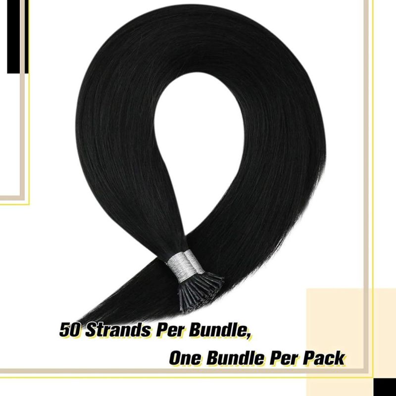 20" I Tip Extensions Human Hair #1b Natural Black Straight Remy Cold Fusion Hair Extensions Stick I Tip 50g/Package 50 Strands