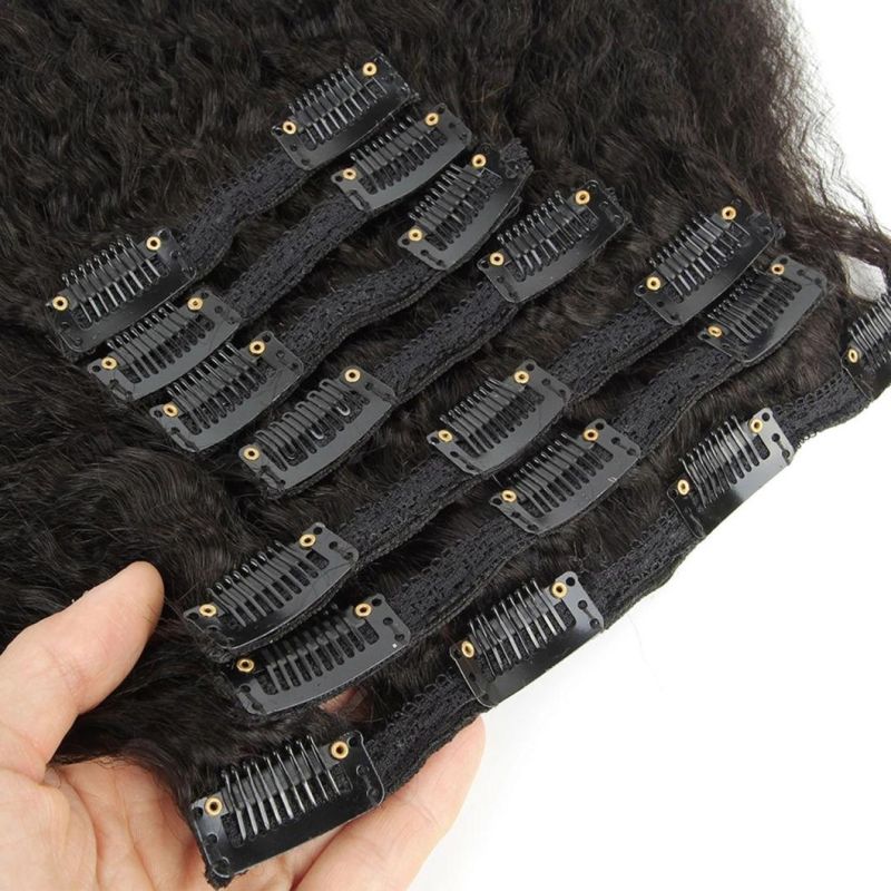 Kinky Straight Clip in Brazilian Human Hair Extensions Brazilian Virgin Remy Hair Clip in Natural Color