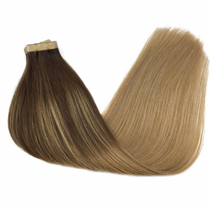 Human Hair Tape in Extensions Chocolate Brown Fading to Dirty Blonde 22 Inch Straight 20PCS 50g Tape in Remy Hair Extensions