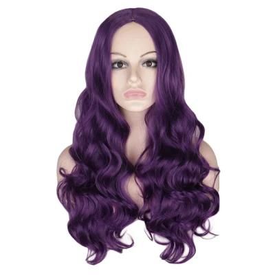 Ombre Long Wavy Wig Natural Two Tones Middle Part Heat Resistant Fiber Hair Synthetic Wigs for Women 26 Inches