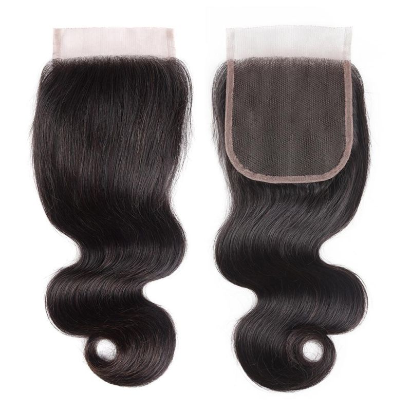 Brazilian Body Wave Virgin Human Hair Lace Closure 4X4 Free Part Natural Black