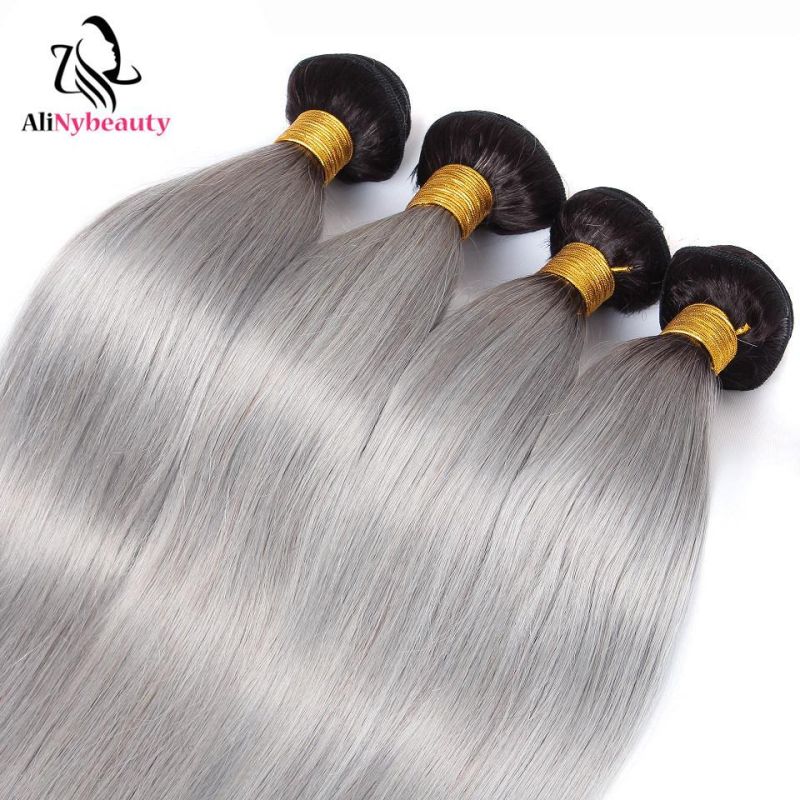 Wholesale 10A Brazilian 1b/Grey Color Straight Human Virgin Silky Hair