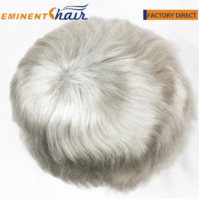 Custom Human Grey Toupee for Men Mono with Clear PU and Lace Front Hairpiece