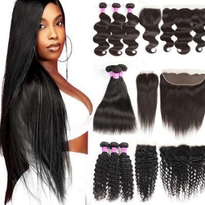 Kbeth Cheap Hair Bundles with Closure Brazilian Deep Wave Body Wave Virgin Human Hair Weave Bundles with Lace Closure for Black Women