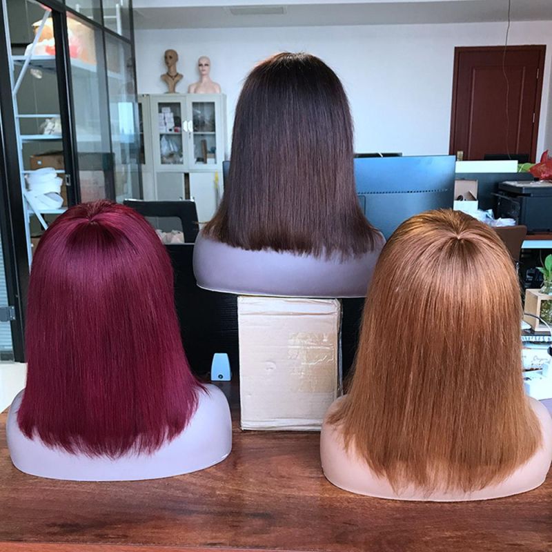 Kbeth Red Color Bob Human Hair Wig for Sexy Women 2022 Spring Fashion 8 Inch Factory Supply Short Brazilian Straight Machine Made Wigs with Bangs