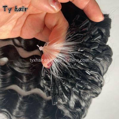 Permanent Full Head of I - Link Micro Ring Virgin Remy Colored Human Hair Extensions Black Curly Hair Double Drawn