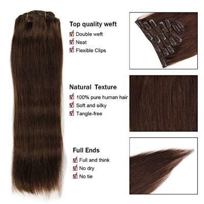 100% Human Hair Full Head 8PCS 100gram 18inch Clip in Hair Extension (AV-CH100-18-2)