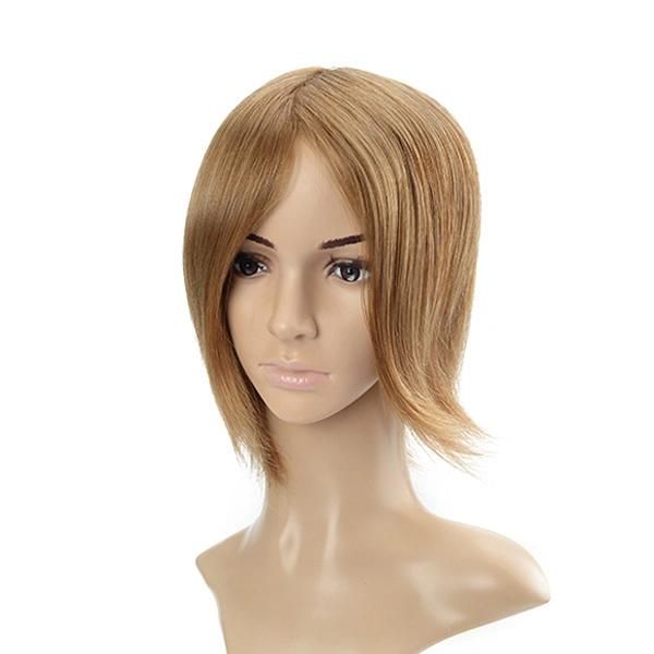 Blond Hair Silk Top with Machine Wefts Back Human Hairpiece for Women