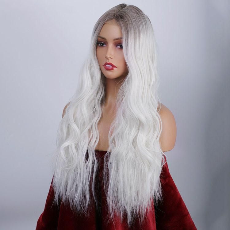 24inch Ombre White Body Wavy Synthetic Long Lace Wigs Brazilian Hair Products