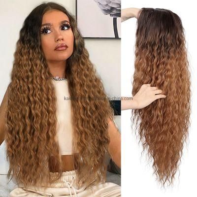 High Quality Hot Sale Cheap Nature Lace Front Ombre Brown Long Fiber Wig Kinky Curly