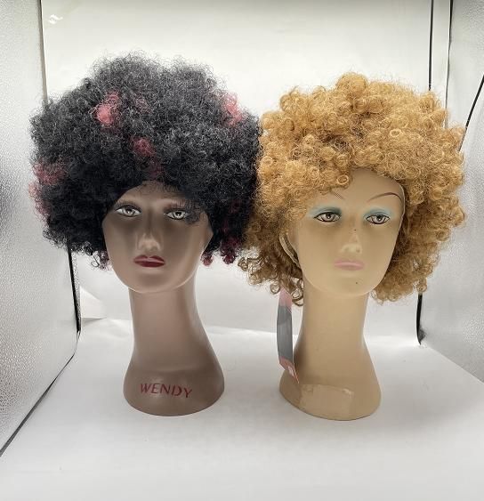 Afro Curly Synthetic Wigs Natural Black Color Heat Resistant Korea Synthetic Fiber Wig Vendors Afro Curly Synthetic Wig