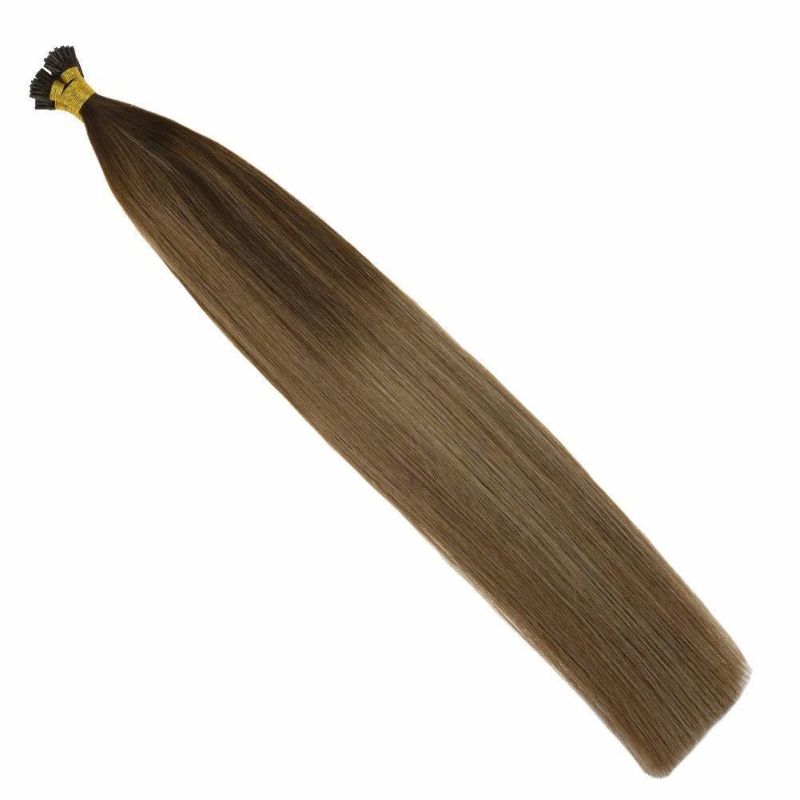I Tip Human Hair Extensions Balayage #4/10/16 Dark Brown Fading to Golden Brown Mixed Golden Blonde Salon Hair I Tip Human Hair Extentions 24inch 1g/Strand 50g/