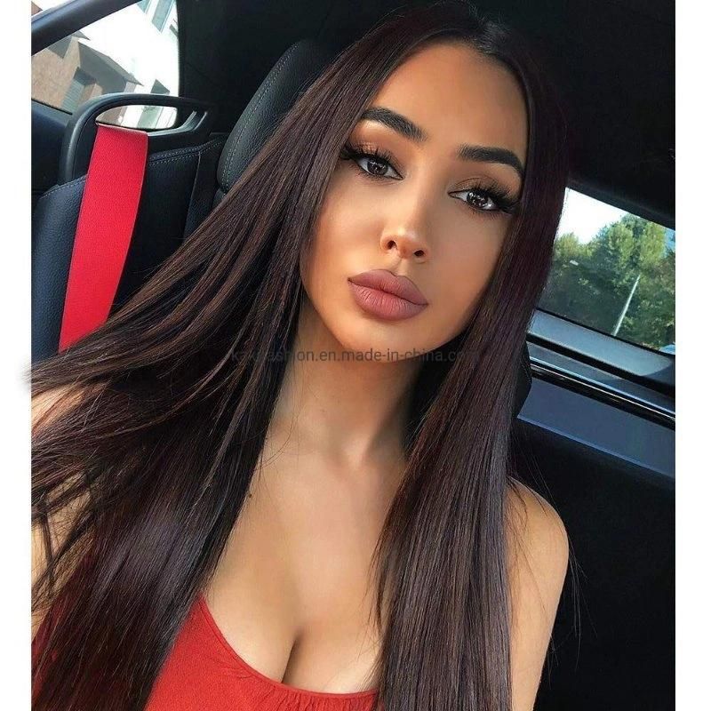 30 Inch Long Silky Straight Brown Wig Middle Part Swiss Lace Wigs Synthetic Wigs for Black Women